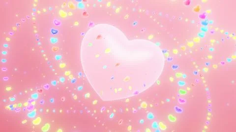 Pretty Spinning Beating Heart with Mini Rainbow Heart Rings Orbiting Stock Illustration