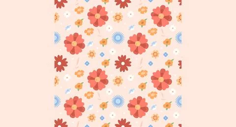 Pretty spring flowers seamless pattern on beige background Stock Illustration