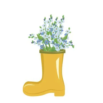 Pretty spring summer bouquet of small blue forget me not flowers with stems and Stock Illustration