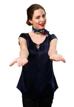 Pretty stewardess presenting something Foto stock