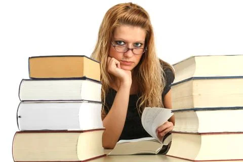 Pretty student seriously studying Stock Photos
