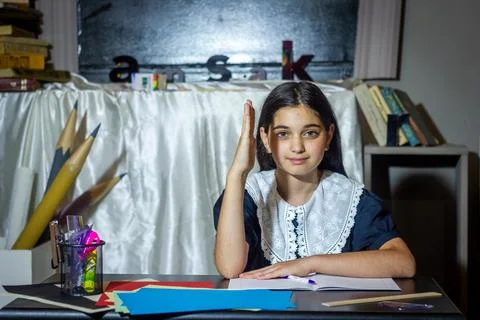 Pretty student studying in classroom Stock-Fotos