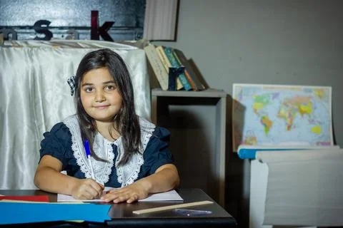 Pretty student studying in classroom Foto stock