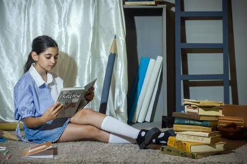 Pretty student studying in classroom 스톡 사진