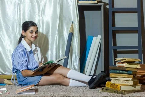 Pretty student studying in classroom 스톡 사진