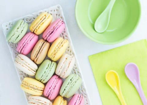 Pretty summer colored macaroons Stock Photos
