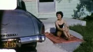 Pretty Sunbathing Woman Girl Bikini 1950S Suburbia Vintage Film Home Movie  Stock Footage