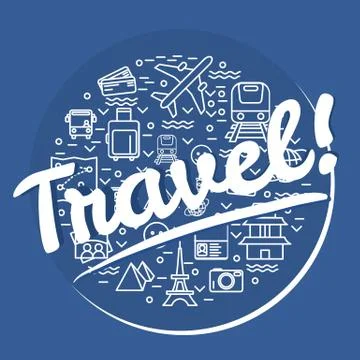 Pretty thin line vector illustration cirle with travel icons symbols Stock Illustration