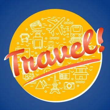 Pretty thin line vector illustration cirle with travel icons symbols Stock Illustration