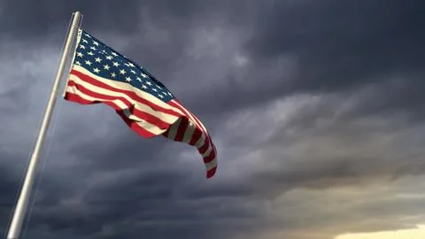 Pretty USA flag on massive dark clouds background - abstract 3D rendering Stock Illustration
