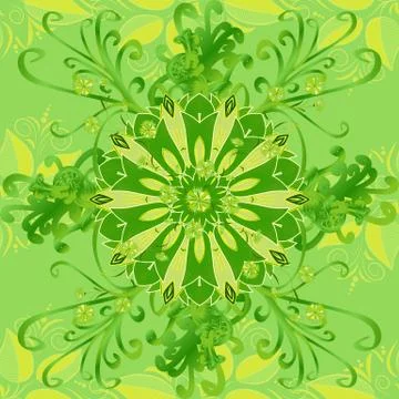 Pretty vintage feedsack pattern in small green, yellow and beige, flowers. Mille Stock Illustration
