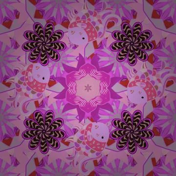 Pretty vintage feedsack pattern in small pink, neutral and violet flowers. Flora Stock Illustration