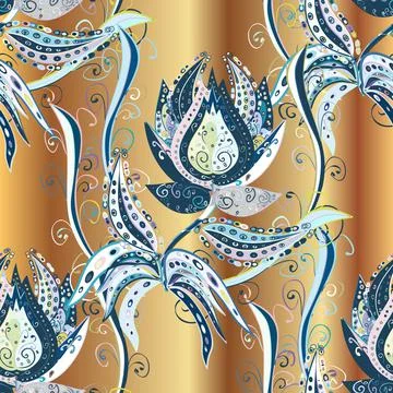 Pretty vintage feedsack pattern in small neutral, beige and blue flowers. Floral Stock Illustration
