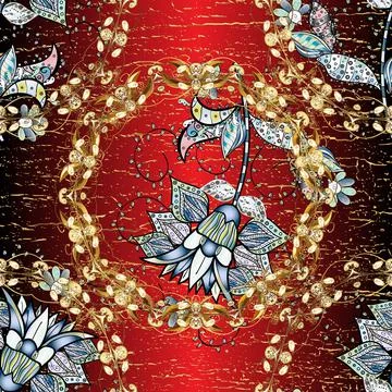 Pretty vintage feedsack pattern in small black, brown and red flowers. Floral sw Stock Illustration
