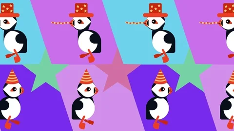Pretty walking and dance puffins. 库存影片 113134561