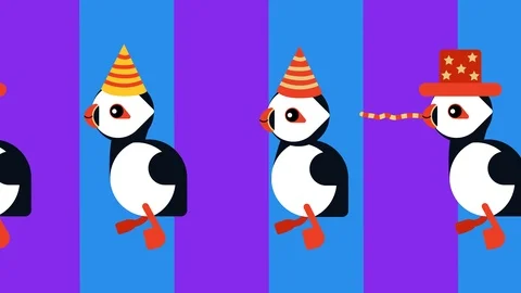 Pretty walking and dance puffins. 库存影片 113134564
