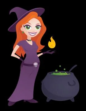 Pretty Witch with Cauldron Stock Illustration