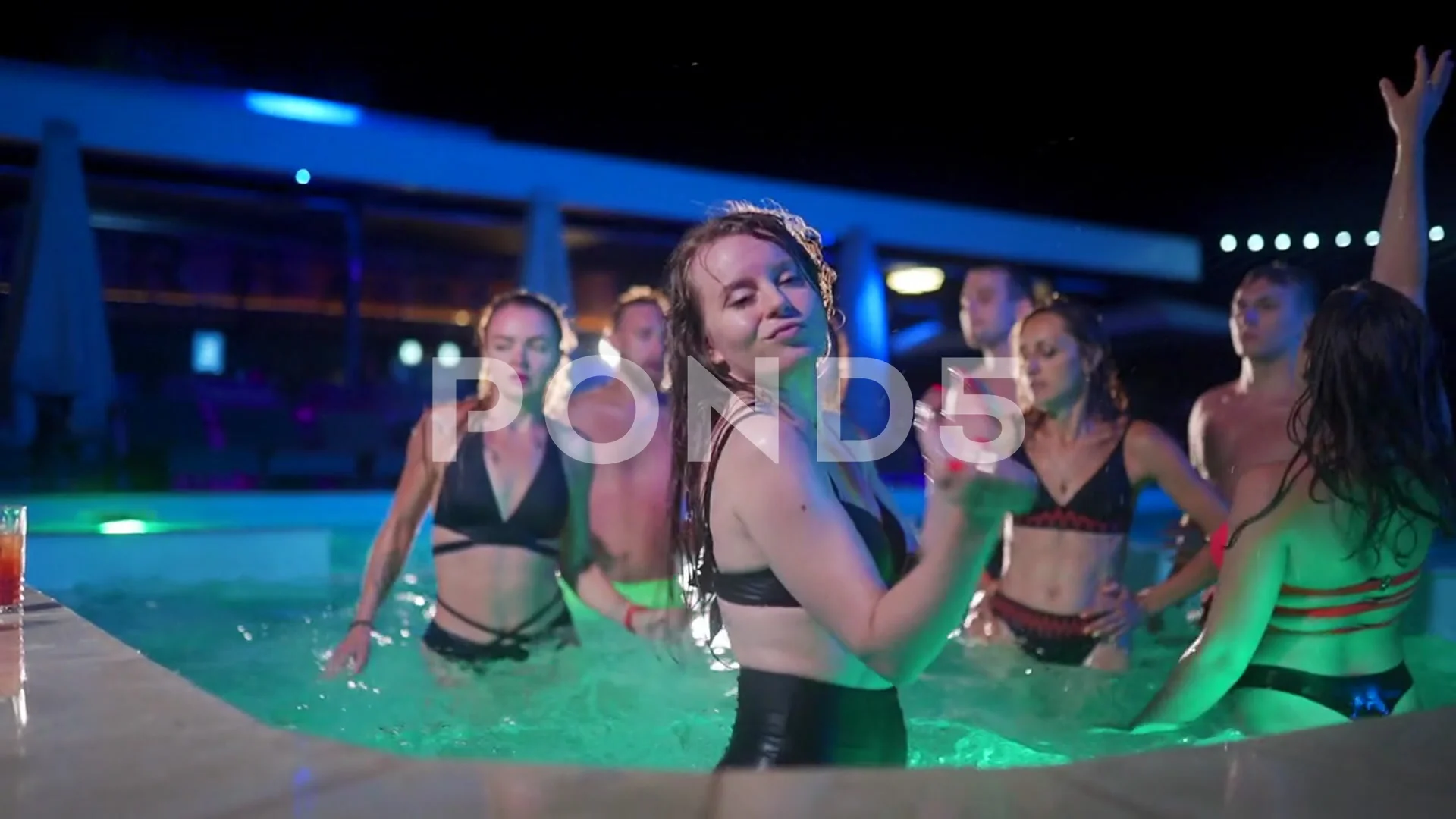 Pretty woman in bikini dancing and hangi, Stock Video