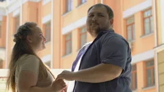 Fat Boyfriend Hugging Beautiful Slim Girlfriend Inner Beauty Priority Stock  Video Footage by ©motortion #217641828