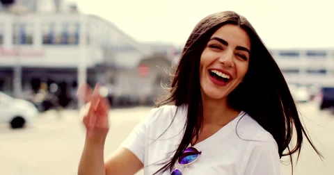 Pretty woman making fun at the camera Stock Footage 68241955