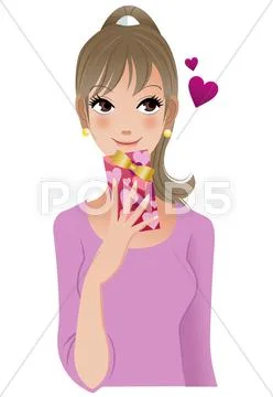 Pretty woman thinking of someone to give valentine's day gift Stock Illustration