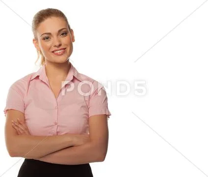 Pretty young business woman on white Stock Photos