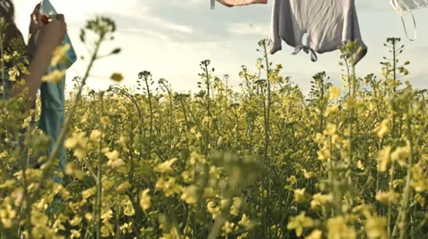 Pretty Young Female Rural Nature Clothes Line Hippy Lifestyle Stock Footage