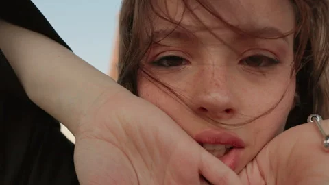 Pretty Young Girl On Background Of Eiffel Tower. Face Close Up. Stock Footage 288716151