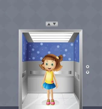 A pretty young girl inside the elevator Stock Illustration