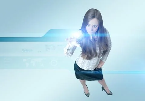 Pretty young lady using new technologies Stock Illustration