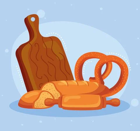 Pretzel and bread Stock Illustration