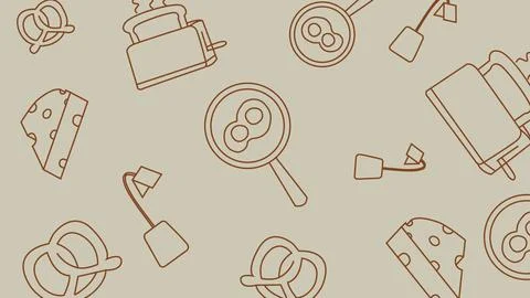 Pretzel and toaster breakfast background Stock Illustration