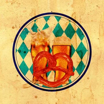 Pretzel with Beer Grunge Stock Illustration