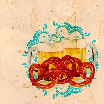 Pretzel with Beer Grunge Ilustración de archivo