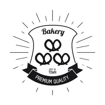 Pretzel bread shield ribbon bakery icon. Vector graphic Illustrazione stock