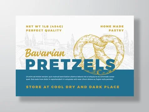 Pretzel Bread Vector Packaging Design Label Background. Bakery Food Product Stock Illustration