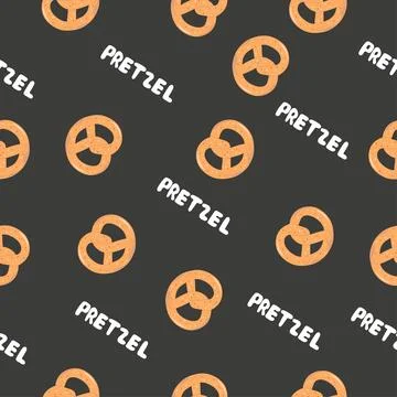 Pretzel, delicious pastries seamless pattern on black background. Traditional Stock Illustration