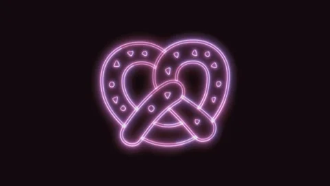 Pretzel Icon Neon Seamless Loop with Black Background 4K Stock Footage 311302951