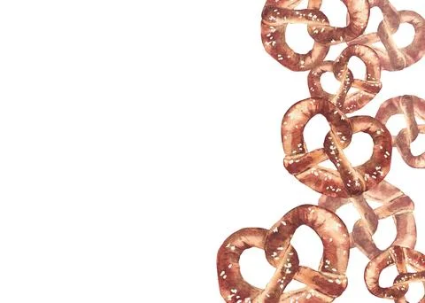 Pretzel rectangular frame. Traditional German bretzel. Watercolor hand drawn Stock Illustration