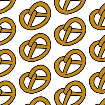 Pretzel seamless doodle pattern, vector color illustration Stock Illustration