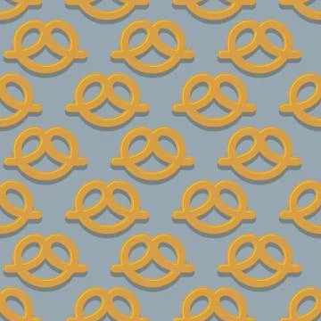 Pretzel seamless pattern. Beer snack vector background. Ornament of food for  Stock Illustration