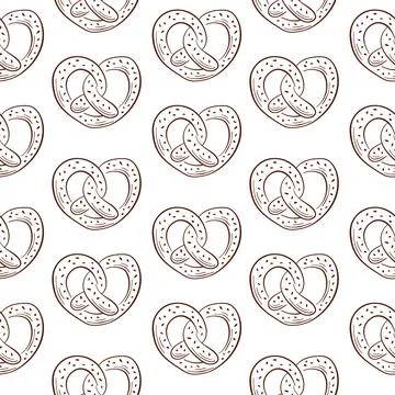 Pretzel seamless pattern in line art style. A bakery menu design product in the Stock Illustration