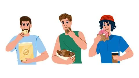 Pretzels man eating snacks vector Stock Illustration
