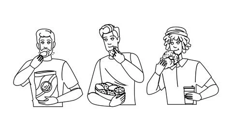 Pretzels man eating snacks vector Stock Illustration