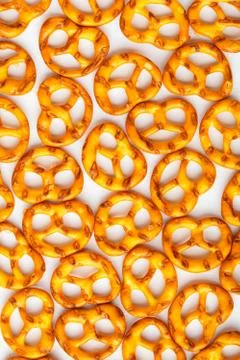 Pretzels pattern as food background on white 스톡 사진