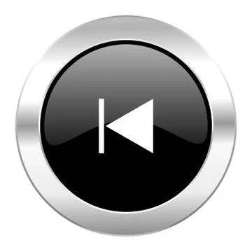 Prev black circle glossy chrome icon isolated. Stock Illustration