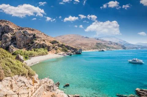 Preveli Beach in Crete island, Greece. Stock Photos