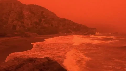 Preveli beach during red dust storm erminio on crete greece April 26 库存影片 333070576