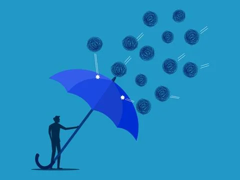 Prevent business problems. man holding an umbrella to prevent chaotic attacks Illustrazione stock
