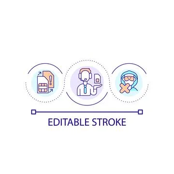 Prevent hacked mobile network card loop concept icon Stock Illustration